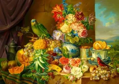 Enjoy: Josef Schuster - Still Life with Fruit, Flowers and a Parrot (1000)