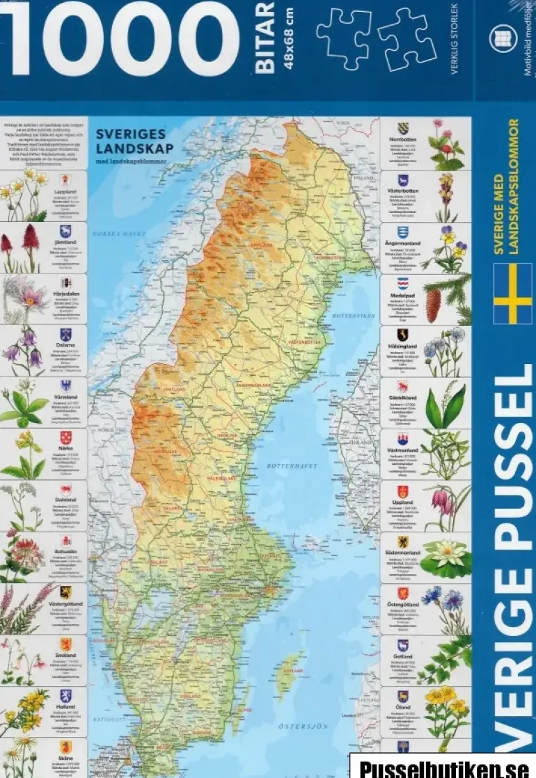Kartförlaget: Sverige karta med landskapsblommor (1000)