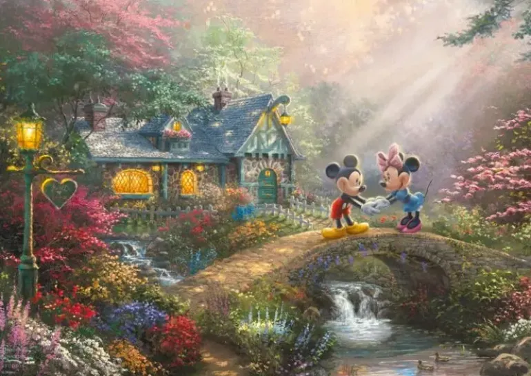 Schmidt: Thomas Kinkade Studios - Disney, Mickey and Minnie Sweetheart Bridge (500)